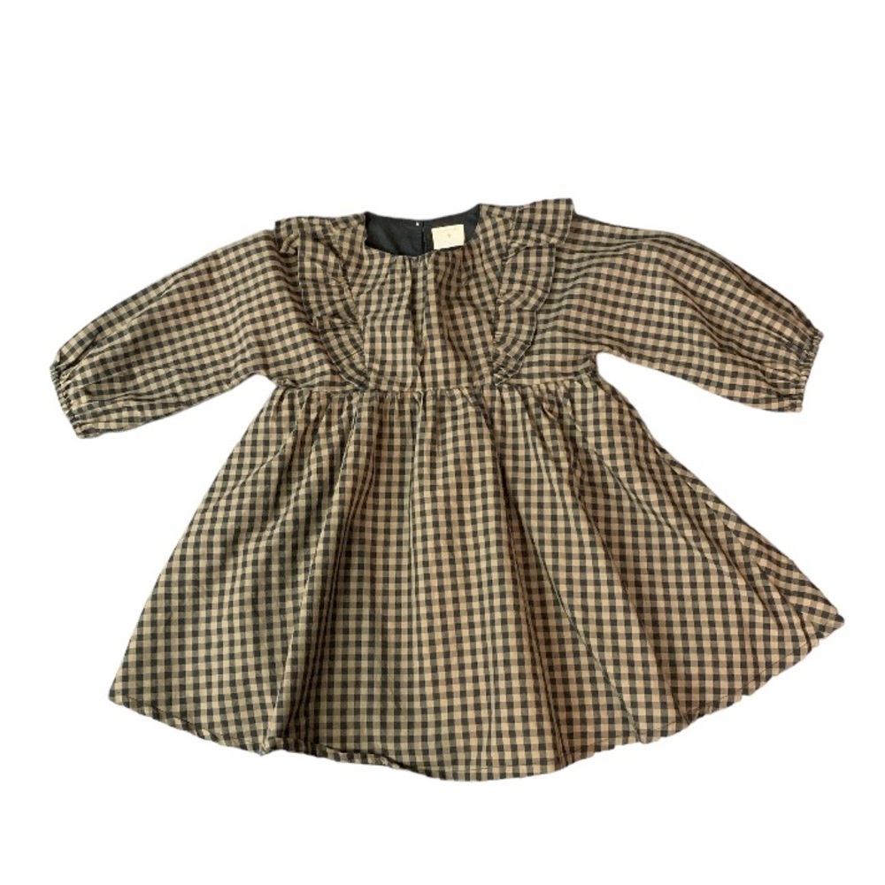Crewcuts Girls Plaid Dress Black Taupe 4 Ruffles Flare Lined Birthday Party